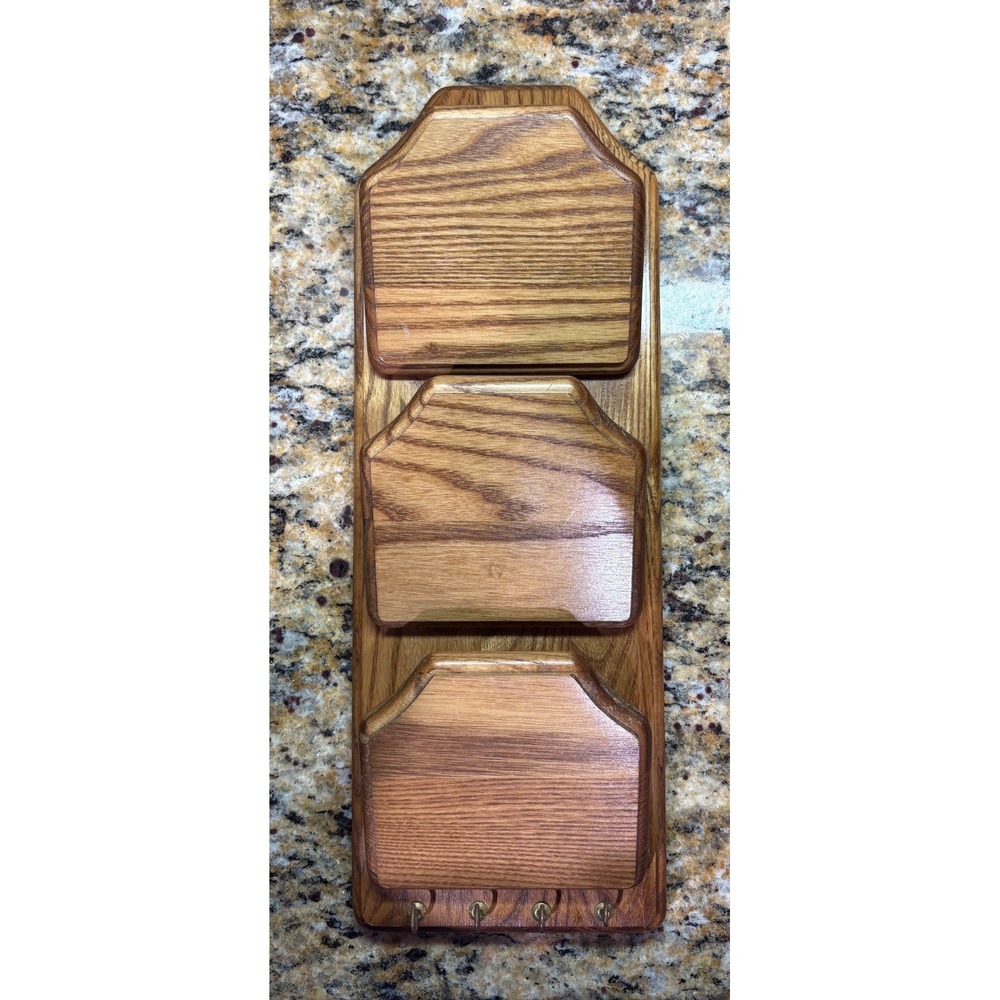 Cornwall USA Solid Wood 3 Slot Mail Sorter Letters Bills Wall Mount Key Holder
